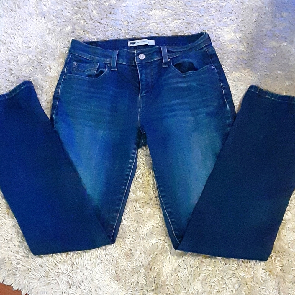 Levi's 505 straight leg medium wash blue denim jeans 5 pocket stretch sz 6M EUC…